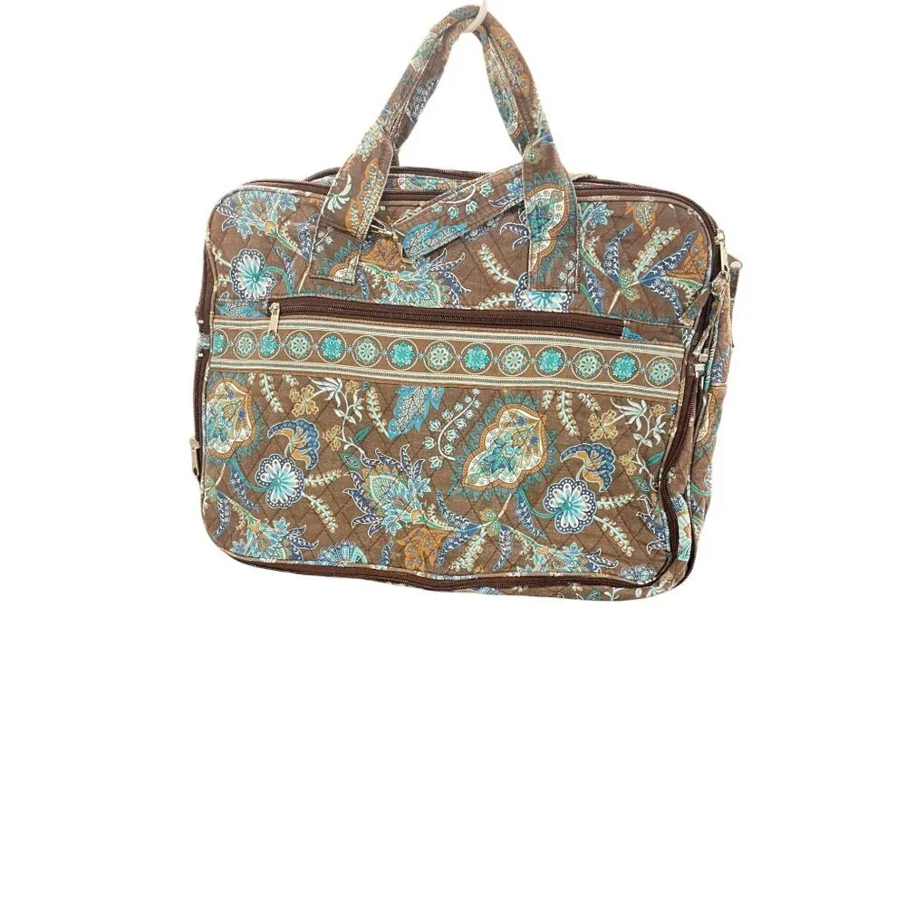 Vera Bradley Laptop Bag Paisley Quilted Travel Tote Brown & Blue With Adjustable